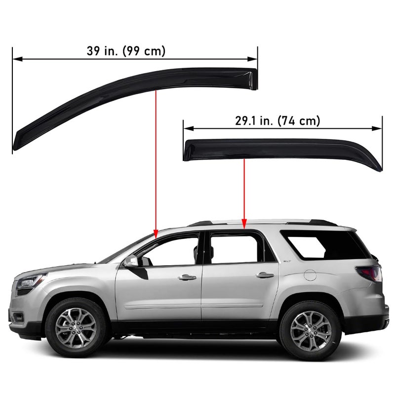 Lightronic Extra Durable Outside-Mount Auto Vent Window Visor, Fits 2007-2016 GMC Acadia, 2017 Acadia Limited, UV Protection Rain Guard, Original Wind Deflector, No-Drill Install, Dark Smoke, 4-Pcs - Image 2